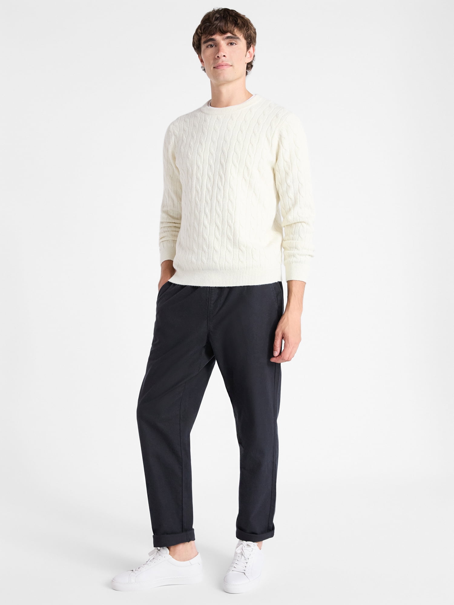 Free Assembly Men's Classic Cable Knit Sweater, Sizes XS-3XL