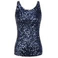 thumbnail image 3 of PrettyGuide Women Shimmer Glam Sequin Embellished Sparkle Tank Top Vest Tops Navy, X-Large, 3 of 7