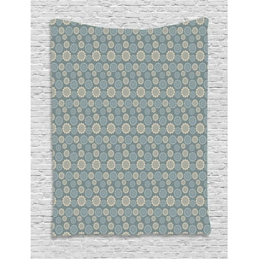 Dusty Blue Tapestry, Repeating Floral Motifs in Pastel Tones Abstract Artwork, Wall Hanging for Bedroom Living Room Dorm Decor, 40"W X 60"L, Blue Grey Beige and Pale Blue Grey, by Ambesonne
