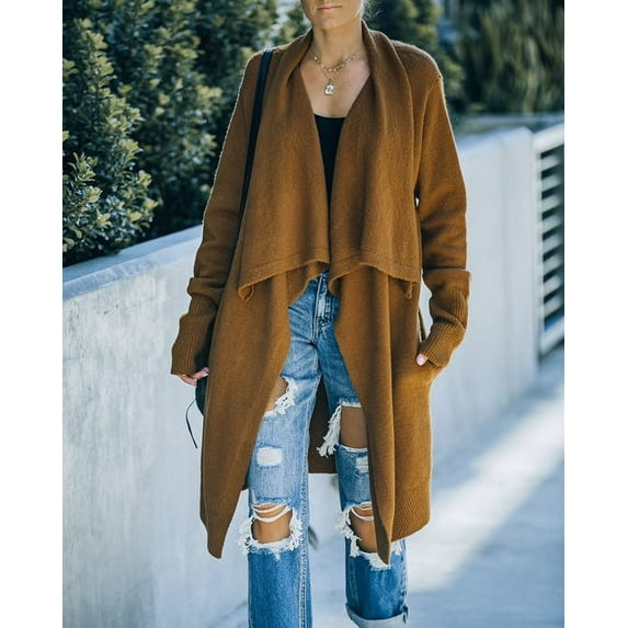 Idoravan Cardigans for Women Clearance Spring Women Casual Solid Long Sleeve Cardigan Sweater Coat With Pockets