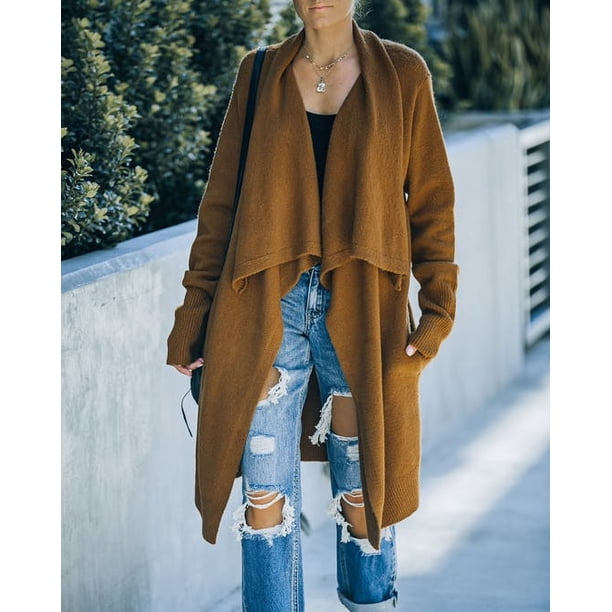 Puntoco Mujer Casual Sólido Manga Larga Cardigan Suéter Abrigo con Bolsillos Flash Picks Puntoco Puntoco-5236