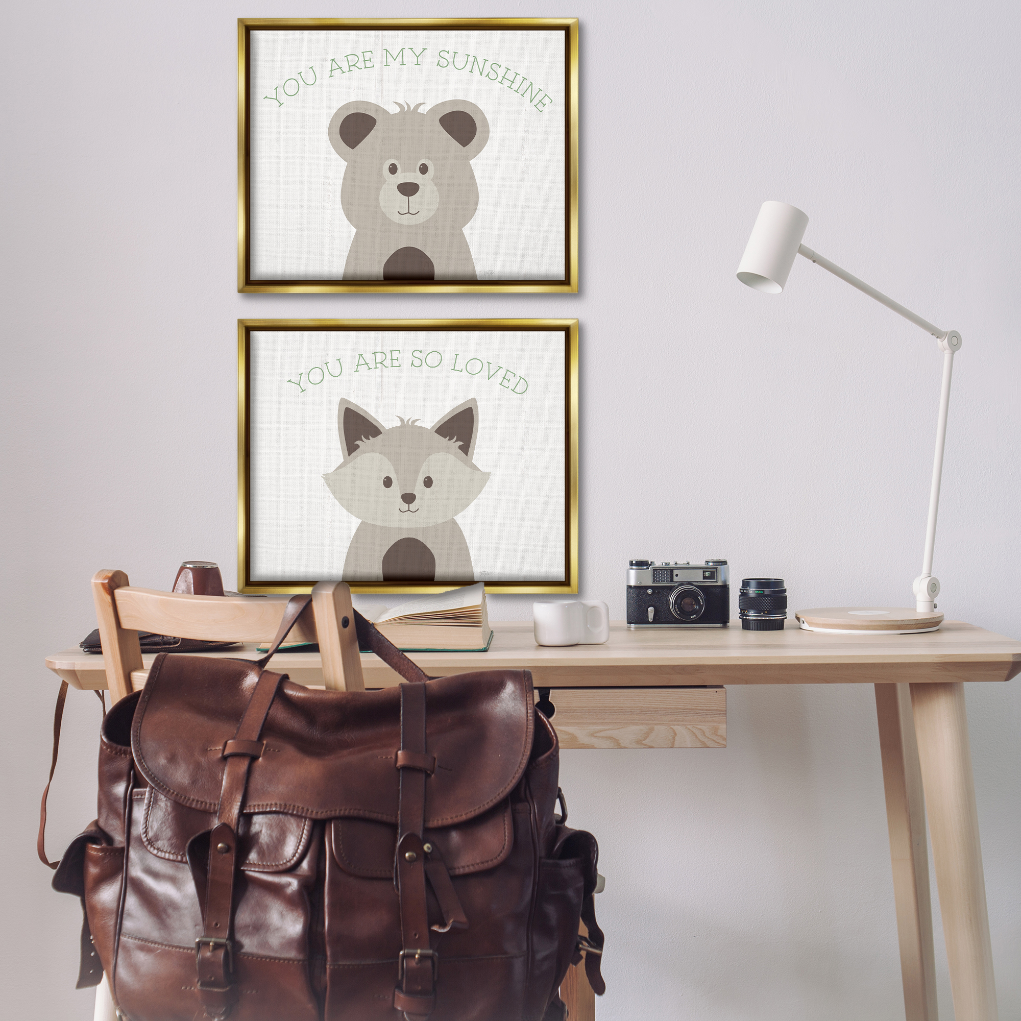 Stupell Industries Uplifting Kid's Animal Quotes Animals Painting Gold Floater Framed Canvas Art Print Wall Art, 31 x 25, Set of 2