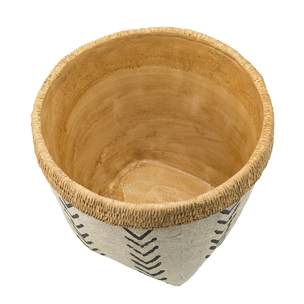 Set of 2 White and Brown Cement Planters – Featuring a Stylish V Pattern, these Planters Bring a Contemporary Flair to Your Home or Garden.  Perfect for Showcasing a Variety of Plants