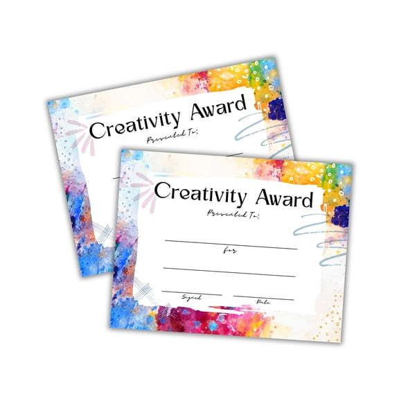 Creativity Award Most Creative Certificate of Achievement 30pk 8.5x11 Artist Art Competition Recognition Fill in Blank Participant Gallery Best in