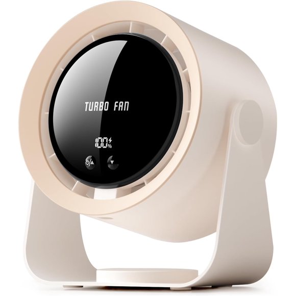 shiyou-Yokye Desk Fan, USB Desktop Fan with LED Display & Long Battery Life, 100 Speeds, 90° Adjustable Head Tilt, 3-in-1 Powerful Table Fan for Bedroom, Kitchen, Office, Home,Camping (Khaki)