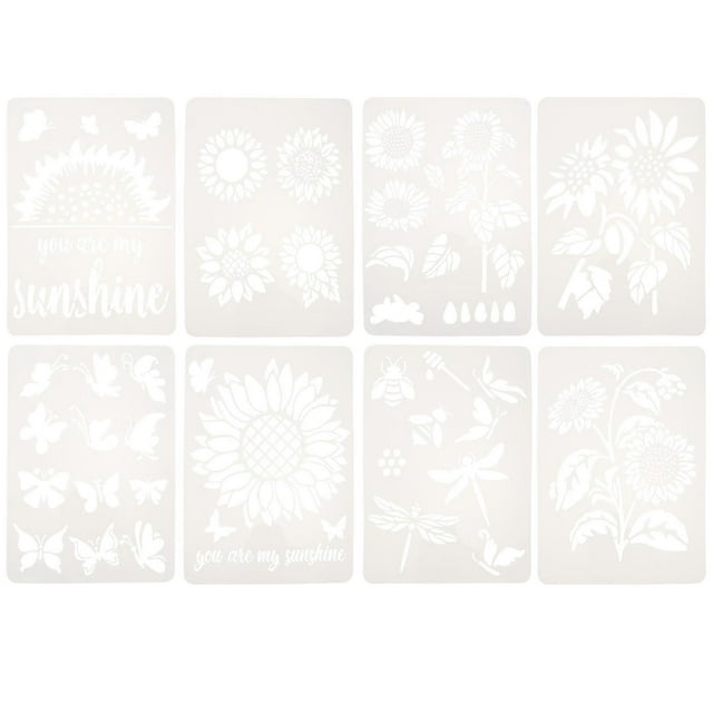 8PCS Sunflower Painting Stencils – Durable, Washable & Reusable DIY Drawing Templates for Home Decoration and Craft Projects