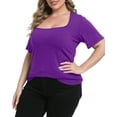 thumbnail image 5 of Gocolloa Womens Plus Size Tops Tunic Sexy Square Neck Short Sleeve Shirts Summer Loose Fit Dressy Casual Blouse Purple 3X, 5 of 6