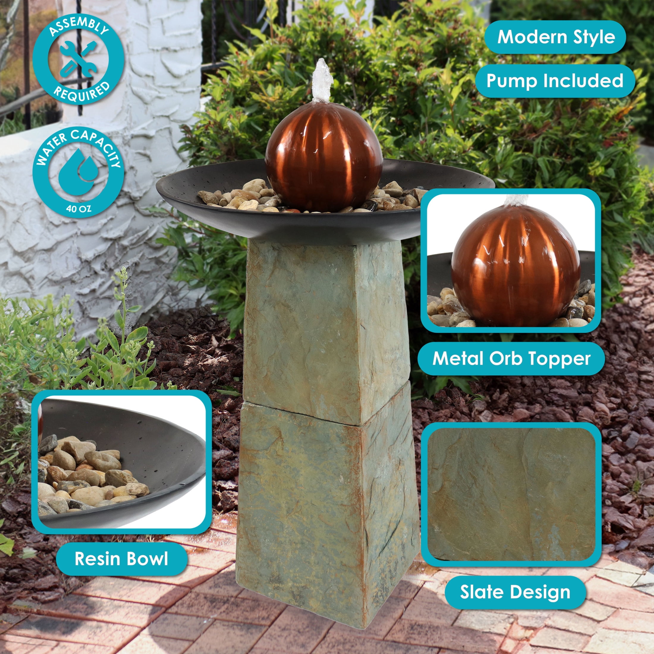 Sunnydaze Modern Decorative Orb Slate Outdoor Water Fountain