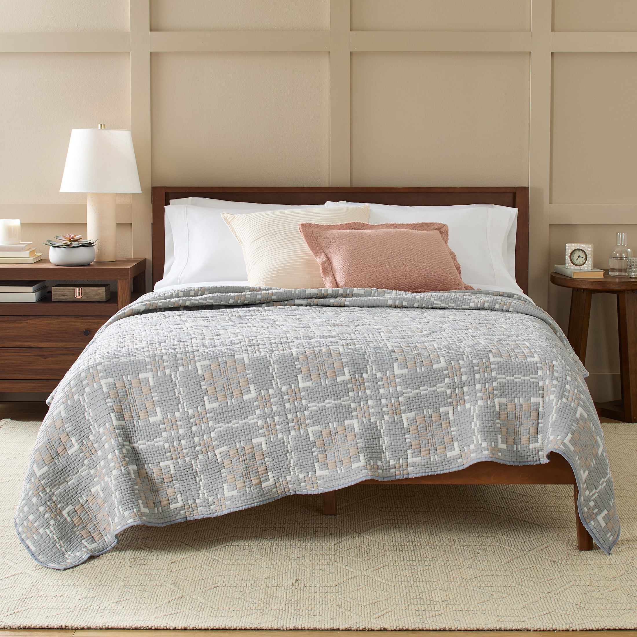 Better Homes & Gardens Modern Mosaic Quilt, King, Grey, Reversible Bedding