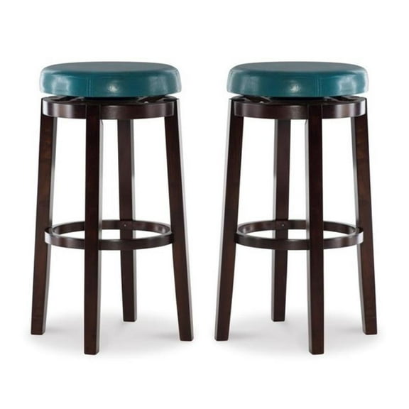 Home Square 2-Piece Furniture 29" Wood Swivel Bar Stool Set in Teal Blue