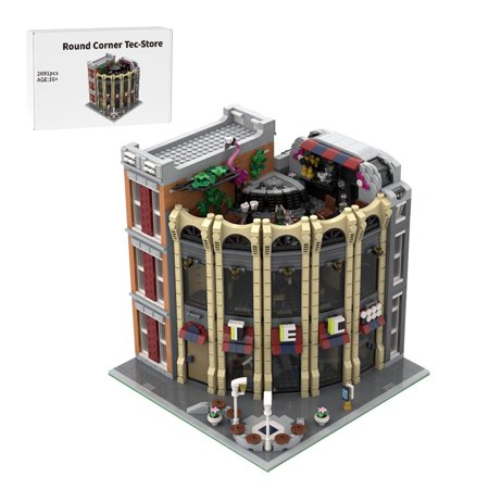 Round Corner Tech Store Building Blocks Set, MOC Realistic Architecture Construction Kits, Perfect for Home Ornament, 2691 Pieces