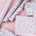 thumbnail image 3 of Baby Shower Wrapping Paper - Baby Girl Mini Roll - Bear Toy/ Balloon, Baby/ Star Print in Pink - 17 x 120 inches - 3 Rolls (42.5 sq.ft.ttl.), 3 of 7