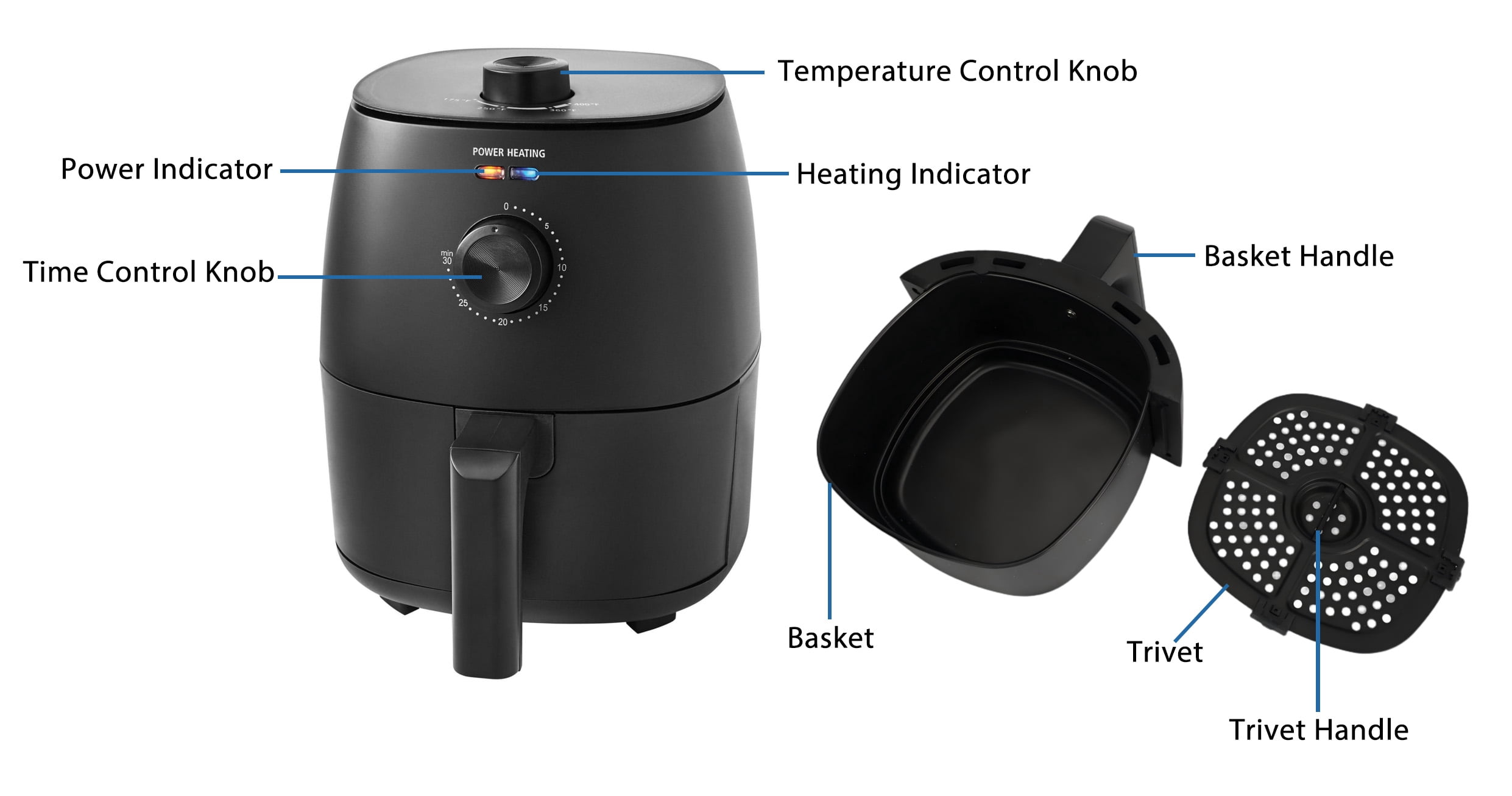 Mainstays 2.2 QT Air Fryer, Black - Automatic Shutoff, Nonstick