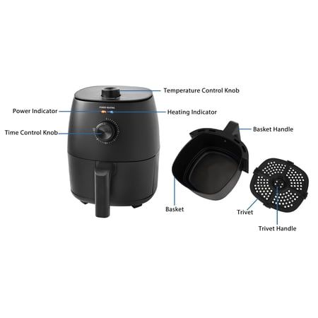 Mainstays 2.2 qt Air Fryer, Black - Automatic Shutoff, Nonstick