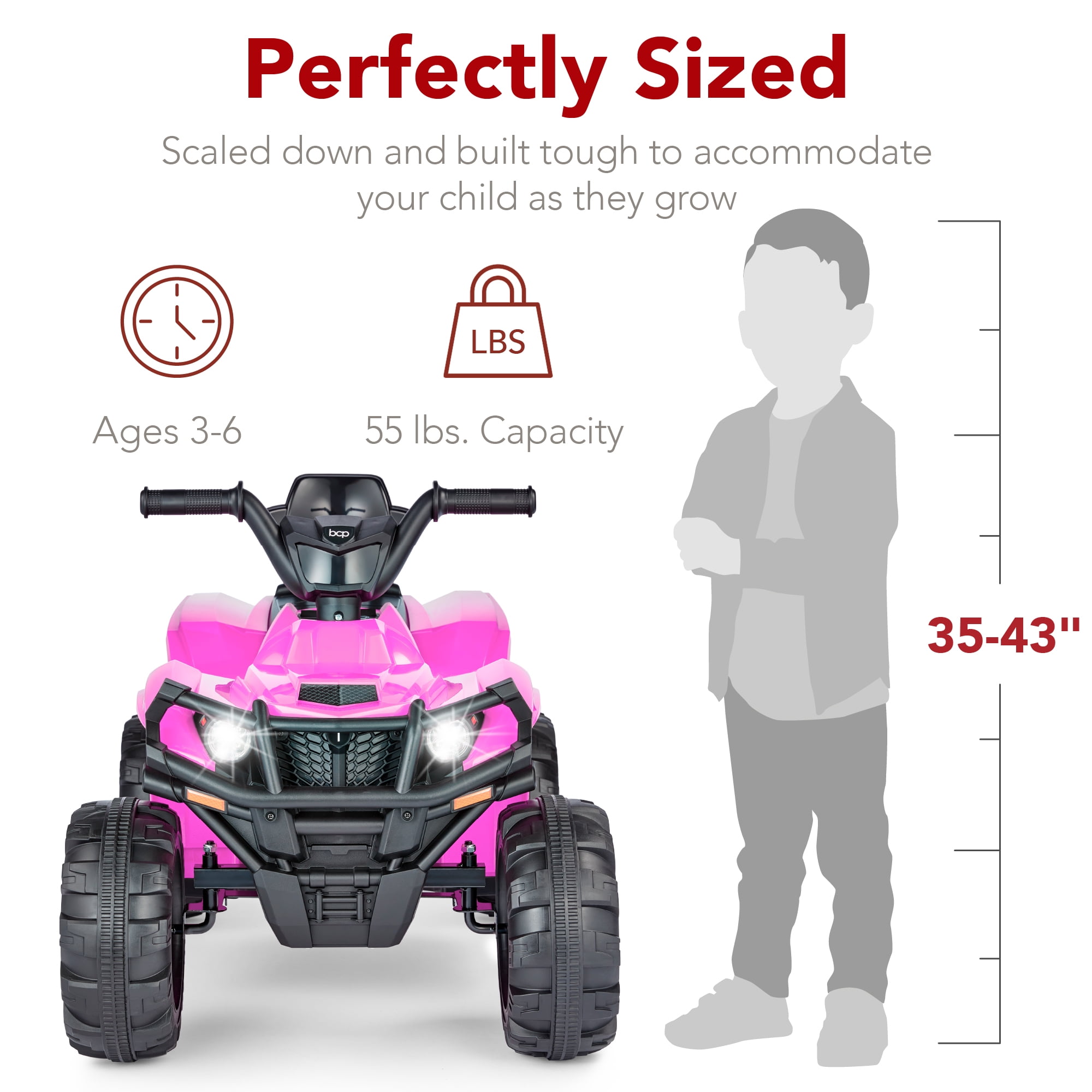 Best Choice Products 12V Kids Ride-On ATV Quad w/ Bluetooth, 2.4mph Max, Treaded Tires, LED Lights, Radio - Pink