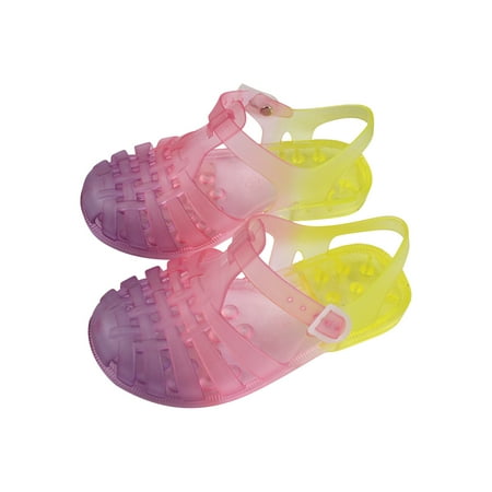 

Fridja Toddler Sandles Girls Gradient Jelly Sandals Rubber Sole Closed Toe Princess Flat Summer Shoes 1-4 Years Old