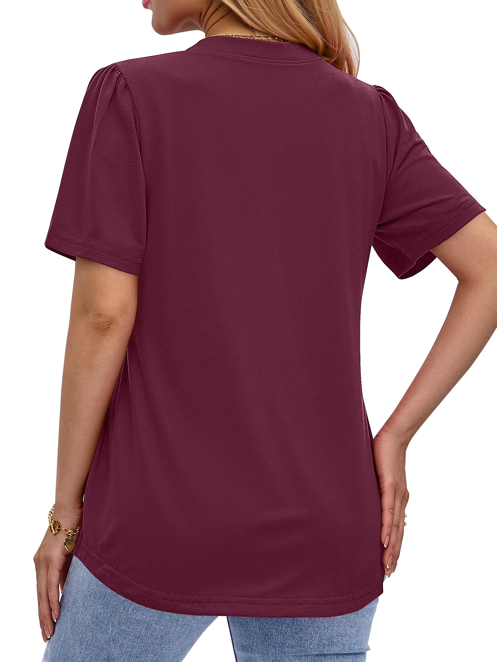 Fantaslook V Neck Henley Blouses for Women Dressy Casual Tops Summer Short Sleeve Shirts Fashion Clothes