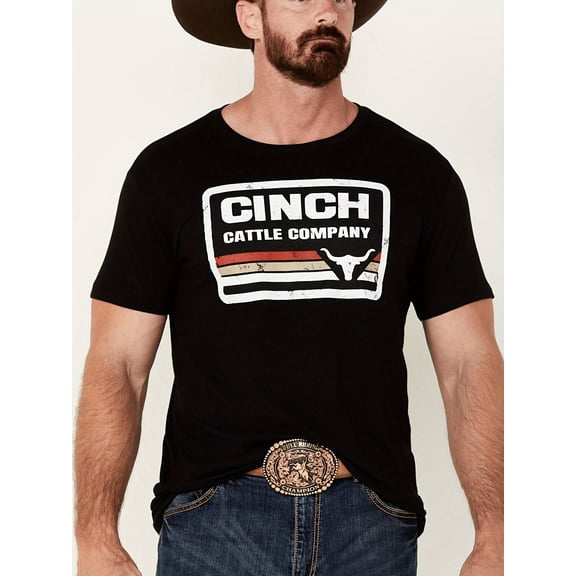 Cinch Cattle Company Men's Vintage 100% Cotton T-Shirt - Western Cowboy Short Sleeve Crew Neck with Bull & Stripes Design, Machine Washable Summer Casual Shirt for Outdoor Activities, Leisure Wear