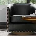 thumbnail image 5 of Emma + Oliver Cole Club Style Barrel Accent Chair with 360° Swivel Brushed Gold Vinyl Wrapped Base and Black Faux Leather Upholstery with Brass Nail Head Trim, 5 of 15