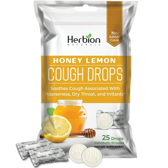 Herbion Naturals Cough Drops with Honey Lemon Flavor – 25Ct Pouch – Oral Anesthetic - Relieves Cough - Soothes Sore Throat & Dry Mouth –Eases Bronchial Irritation - For Adults, Children 6 and above.