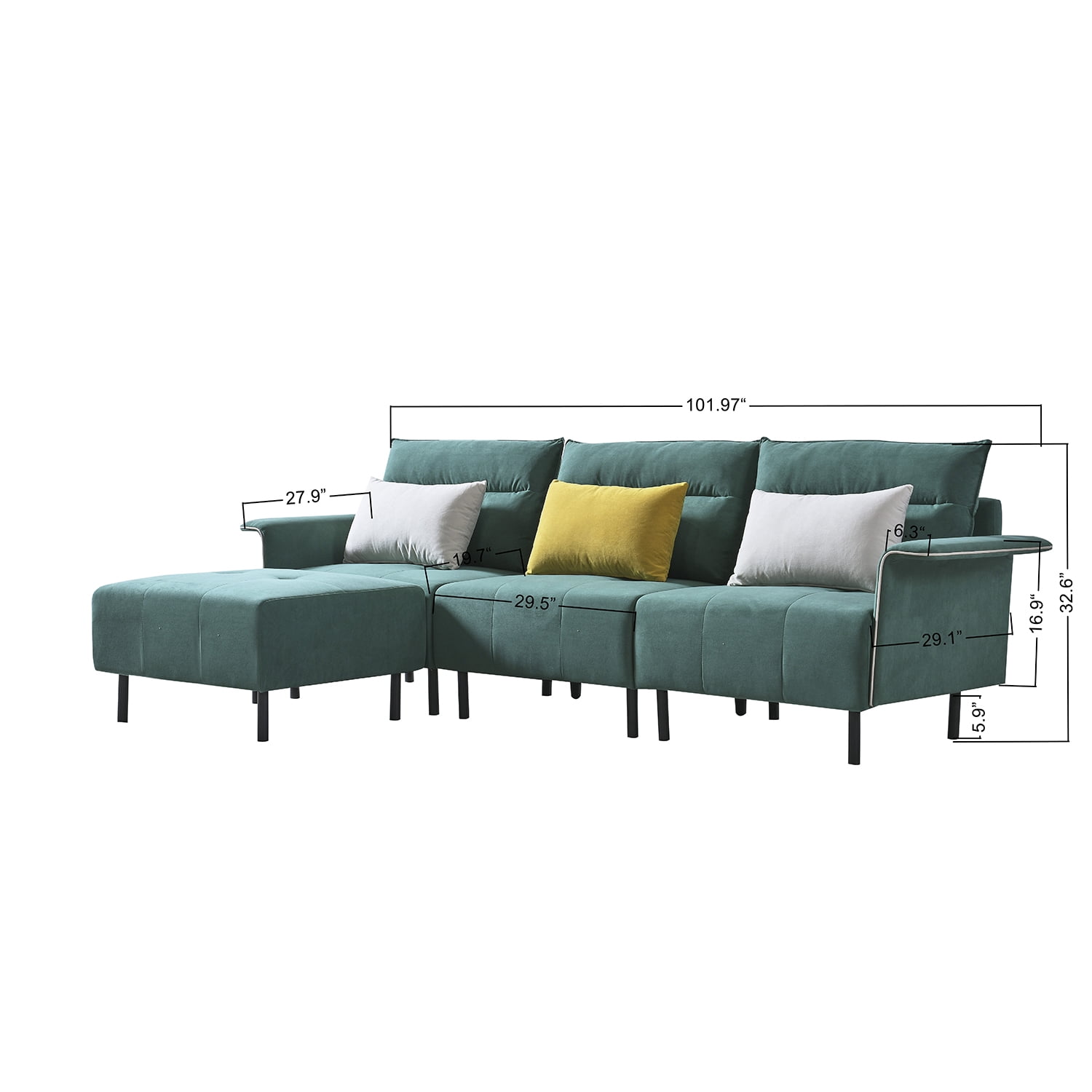 Kadyn 3-piece Modular Modern Living Room Sofa Sectional Furniture Set, Sectional Sofa for Home, Couches and Sofas for Apartment, Green