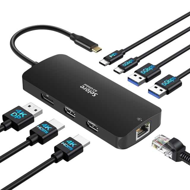 Estación de acoplamiento USB-C Selore con triple pantalla 4K y PD de 100 W