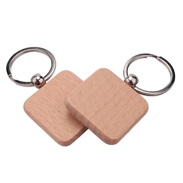 50 piezas de llavero de madera en blanco para bricolaje Llavero cuadrado tallado Llavero de madera 40 X 40 mm