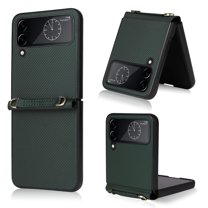 Dteck For Samsung Galaxy Z Flip 4 Slim Hybrid Shockproof Folding Shoulder Strap Protector Case Cover,Darkgreen