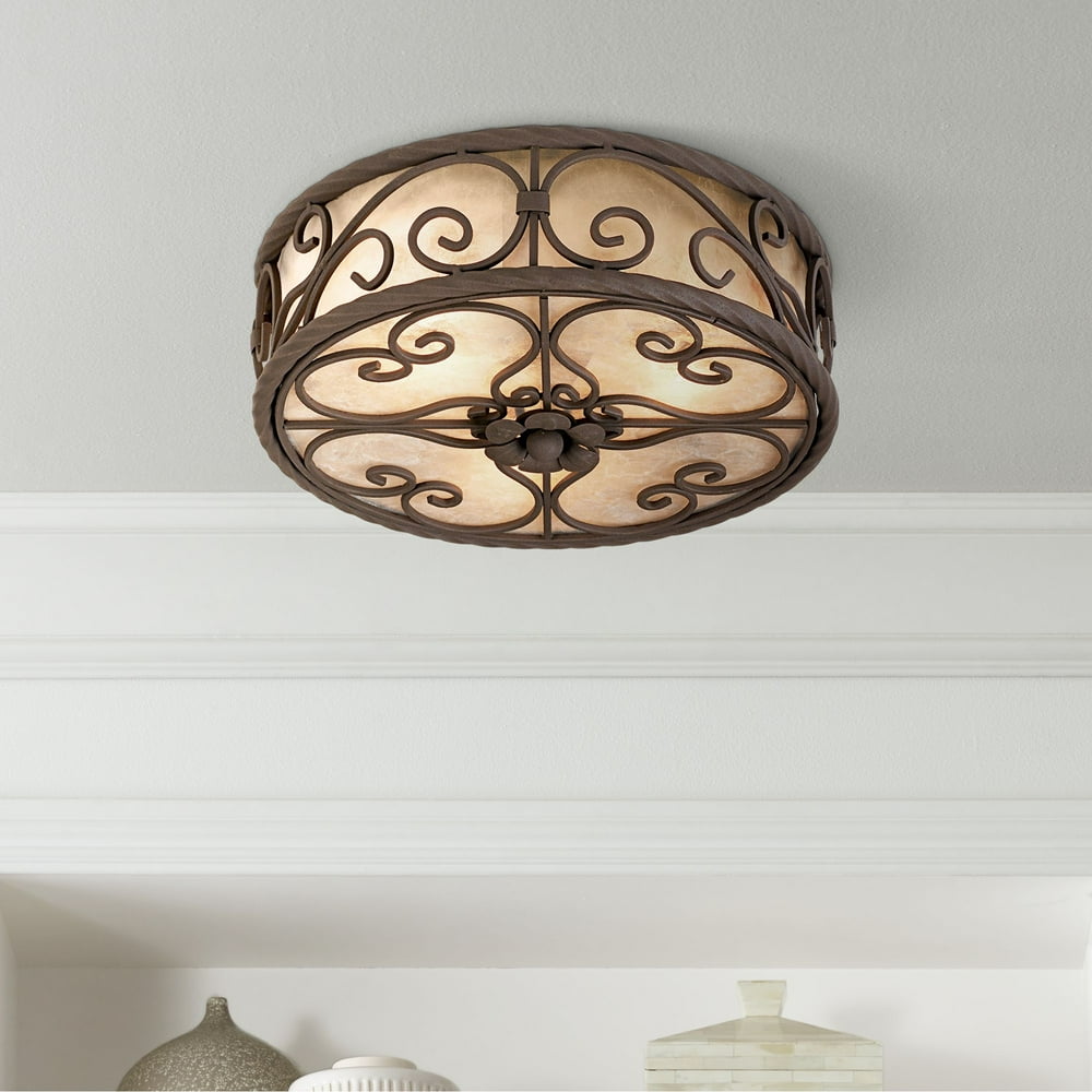 John Timberland Rustic Ceiling Light Flush Mount Fixture Dark Walnut
