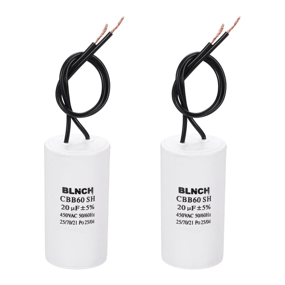 Uxcell 2 Pcs CBB60 Running Capacitor, 20uF 450V 2 Wire Electric Air Compressor Motor Run Starting Capacitor for Washing Machine, Refrigerator, Air Conditioner, White