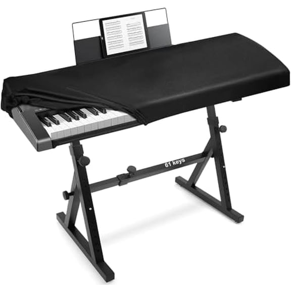 Premium Piano Keyboard Dust Cover with Music Stand Opening - Stretchy Leather Piano Protector for 61-88 Keys Digital Electronic Piano (Black,61)