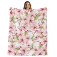 thumbnail image 2 of Pink Flowers Fleece Throw Blanket for Couch, Watercolor Spring Botanical Floral Leaves Microfiber Flannel Blanket for All Season, Lightweight Fuzzy Plush Throw Blankets for Gifts, Office, 40"x50", 2 of 9