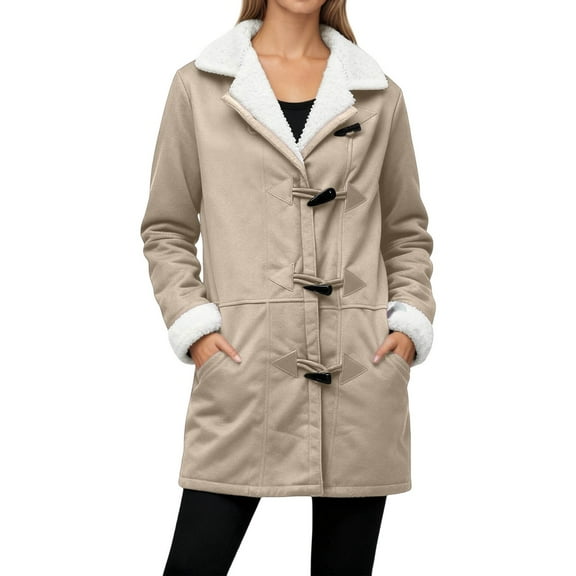 Winter Jackets for Women Sherpa Lined Jacket Duffle Toggle Coat Color:Khaki Size:S