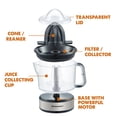 thumbnail image 2 of Elite Gourmet ETS623 BPA-Free Electric Citrus Juicer, Compact, Large Volume, Pulp Control, Oranges, Lemons, Limes, Grapefruits with Easy Pour Spout, 24oz, Black/Stainless Steel, 2 of 5