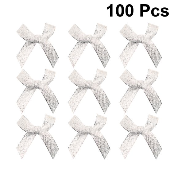 OUNONA 100Pcs Tiny Craft Bows Silver Polyester for Scrapbooking and Crafting Projects