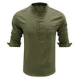 thumbnail image 3 of SWSMCLT Men's Long Sleeve Shirt Fitted Top Soft Spring Fall Cotton Blouse Linen Henley Button Crew Neck Light Army Green Large, 3 of 4