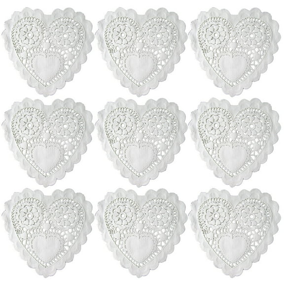 Clispeed 100Pcs White Paper Doilies Heart Placemats for Baking Desserts and Parties