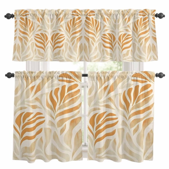 Orange Beige Abstract Kitchen Curtains Sets for Windows 24 Inch Length, Modern Ombre Vintage Art Rod Pocket Window Treatments Tier Curtains and Valances Set for Bedroom/Bathroom