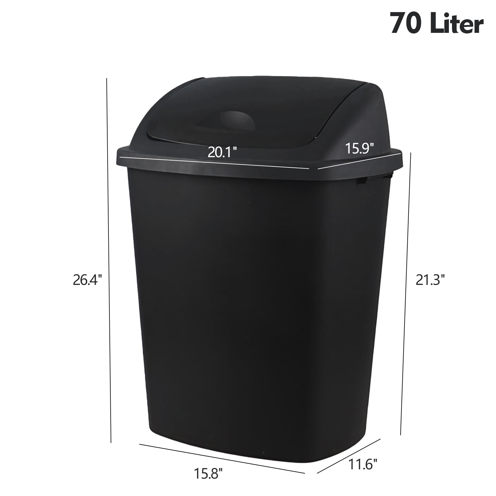 Gloreen 70 L Black Garbage Bin with Swing Lid, Extra Large Plastic Trash Can, 4 Pack