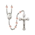 thumbnail image 1 of St. Andrew the Apostle Silver-Plated Rosary 6mm October Pink Fire Polished Beads Crucifix Size 1 5/8 x 1 medal charm, 1 of 1