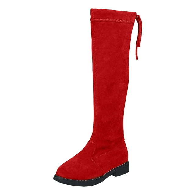 BZOTY Kids White Lace Up Boots Girls Lace Up Riding Boots Mid Calf Combat Boots Waterproof Leather Side Zipper Boots for Kids Size 11 (Red,Little Kids 11)