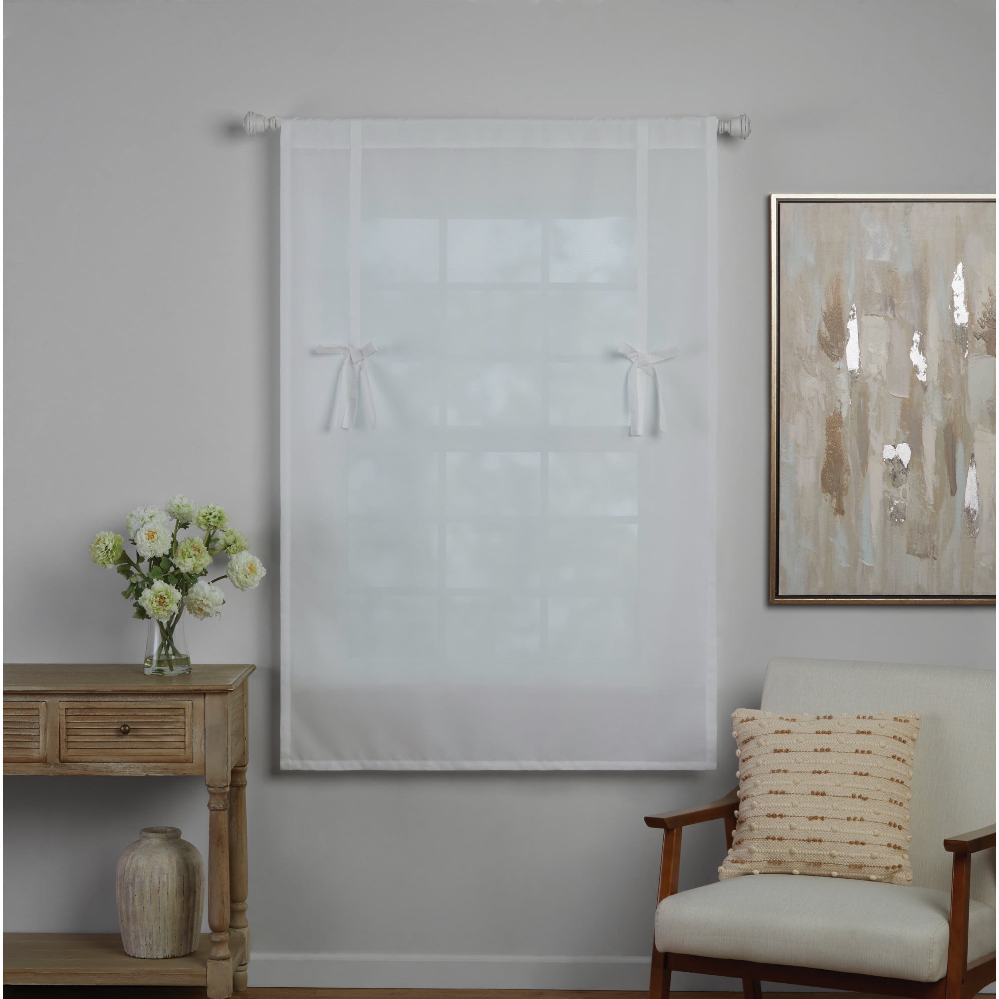 Mainstays Tie up Balloon Shade Pole Top, Arctic White, Polyester, Recycled Poly, 42"W x 63"L, 1 Piece, Indoor Curtain, Adult