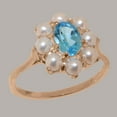 thumbnail image 2 of LBG British Made 18k Rose Gold Natural Blue Topaz & Cultured Pearl Womens Engagement Ring - 33 size options - Size 9.75, 2 of 6