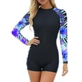 thumbnail image 7 of AUNVITO Women's One-Piece Swimsuit Long Sleeve with Front Zipper Print Design Elastic Fit Conservative for Surfing and Swimming, 7 of 7