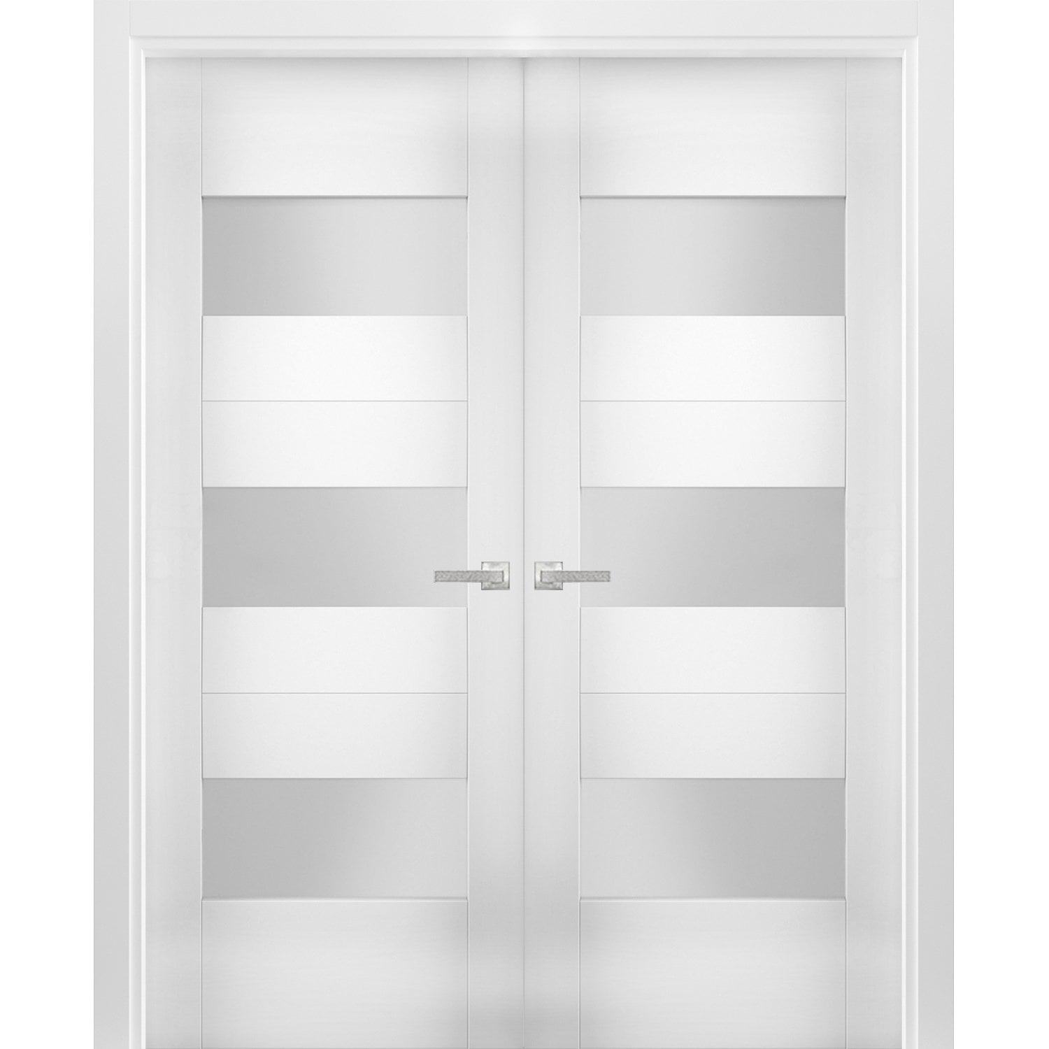 Solid French Double Doors 48 x 80 inches Opaque Glass / Sete 6003 White