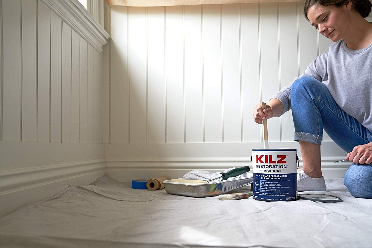 KILZ Restoration Maximum Stain and Odor Blocking Interior Latex Primer/Sealer, White, 1-gallon