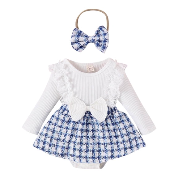 Sngxgn Baby Girl Romper Dress Ruffle Long Sleeve Bodysuit Onesie Tutu Dress (Blue,80)