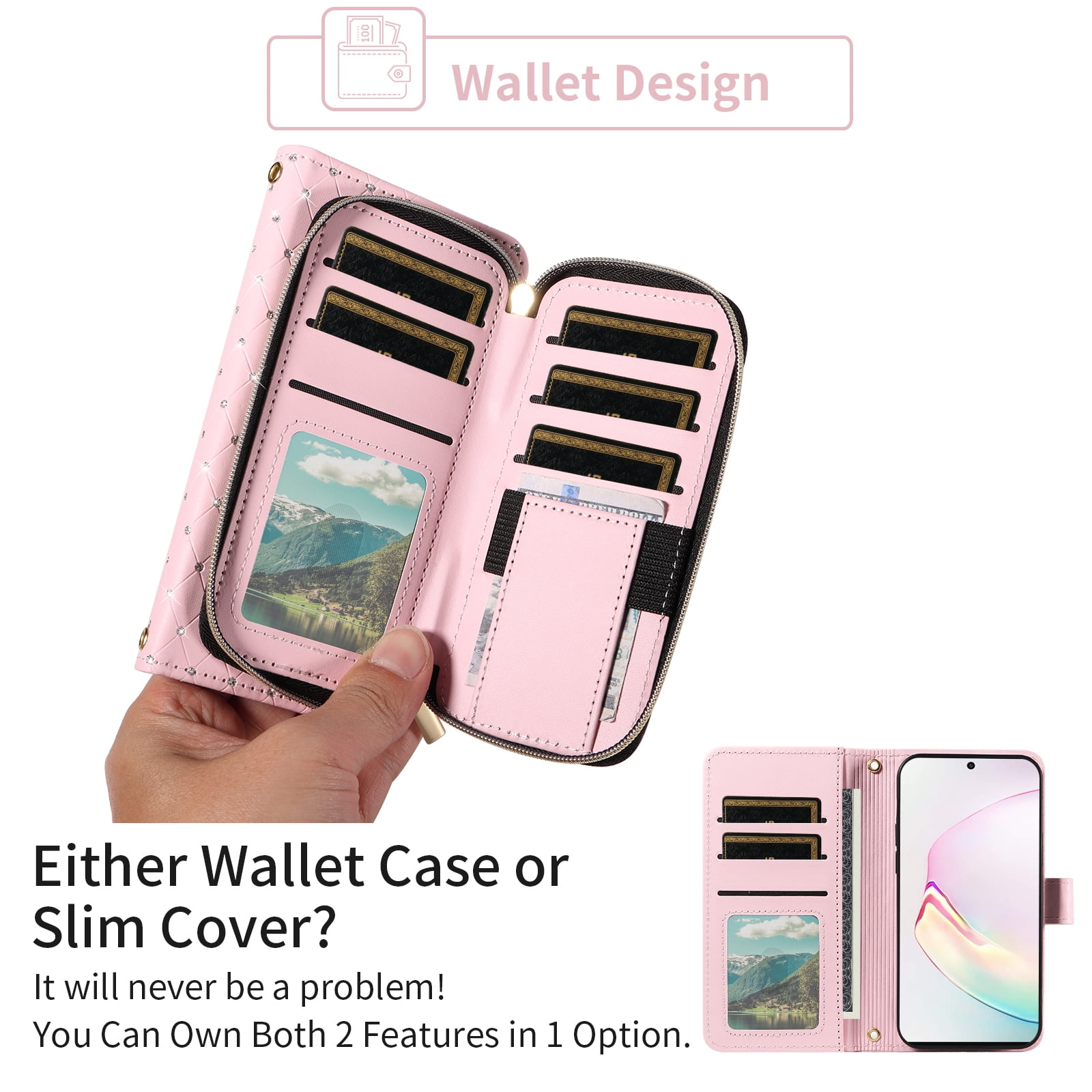 Asuwish Wallet Phone Case for Samsung Galaxy Note 10 Plus Note10+ 5G Tempered Glass Screen Protector Bling Glitter Crossbody Lanyard Strap Flip Zipper Purse Card Holder Cell Cover N10Pro Women Pink