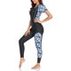 thumbnail image 3 of Traje de surf de manga corta para mujer, cremallera frontal, protección UV, elástico, estampado de camuflaje, protector contra erupción, manga negra y azul L, 3 of 7