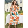 thumbnail image 4 of FOLUNSI Robe Maxi Orange Vif à Fleurs / Encolure Carrée / Élégance Grande Taille, 4 of 8